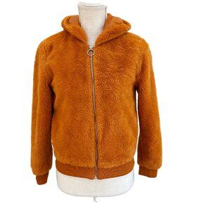 Say What Orange Faux Fur Cropped Bomber Jacket